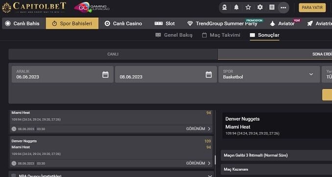 CapitolBet Miami Heat Denver Nuggets Müsabakası